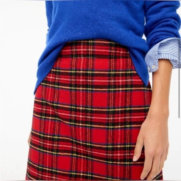 J.CREW Tartan Cotton Sateen Pencil Skirt Red Plaid Straight Green Yellow Plus - Picture 4 of 15